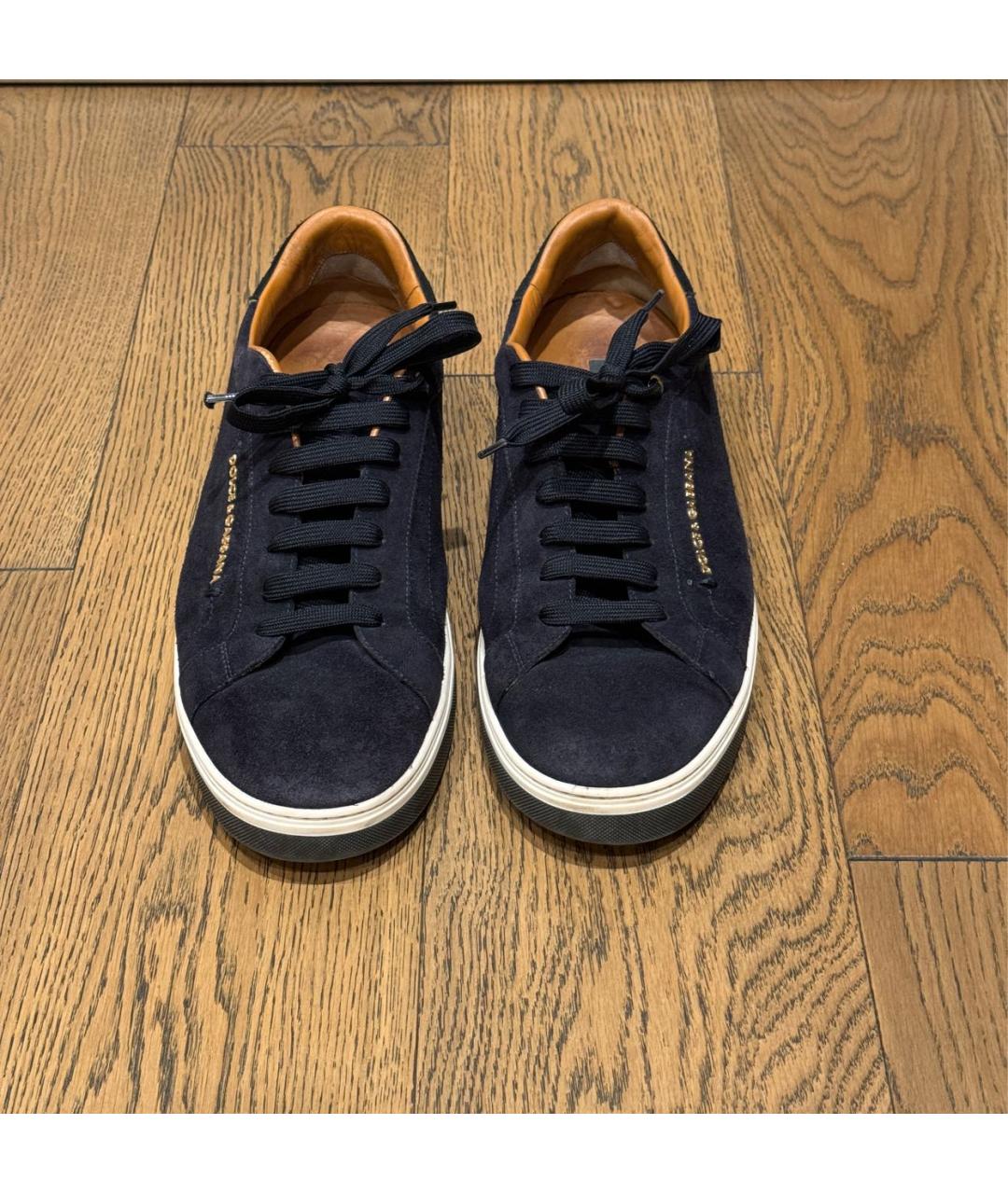 DOLCE&GABBANA Темно-синие замшевые низкие кроссовки / кеды, фото 2