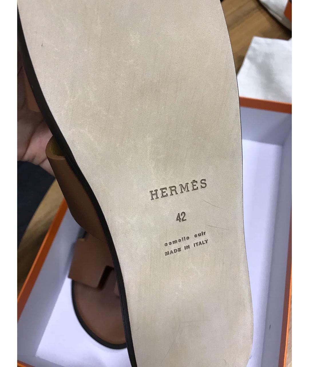 HERMES PRE-OWNED Коричневые кожаные шлепанцы, фото 8