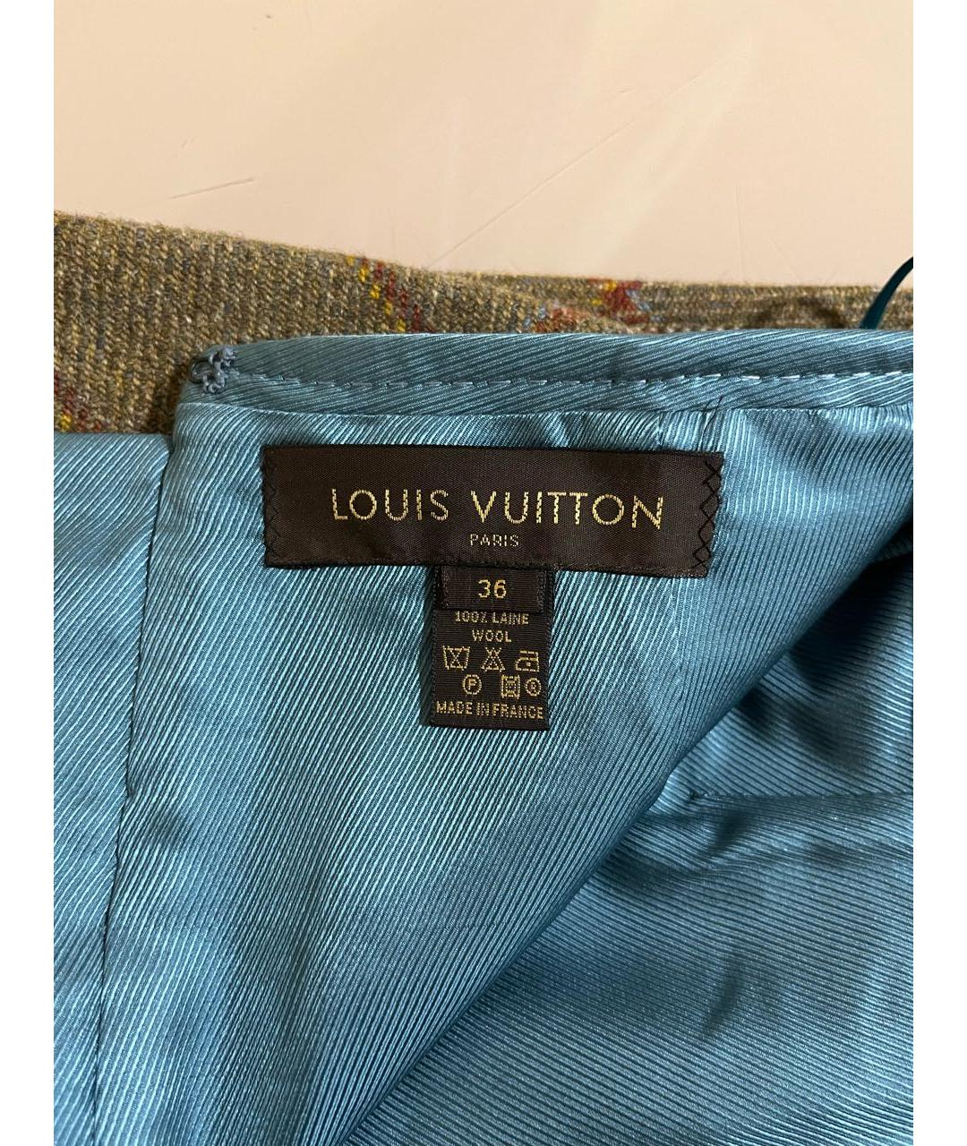 LOUIS VUITTON PRE-OWNED Хаки шерстяная юбка миди, фото 4