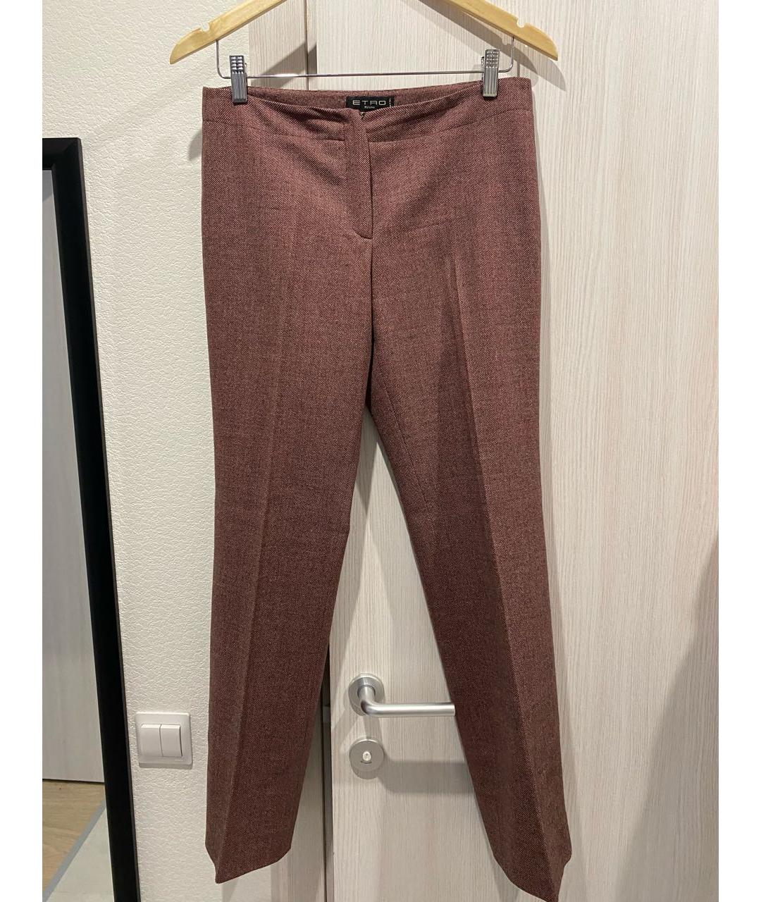 ETRO Коричневые шерстяные прямые брюки, фото 4