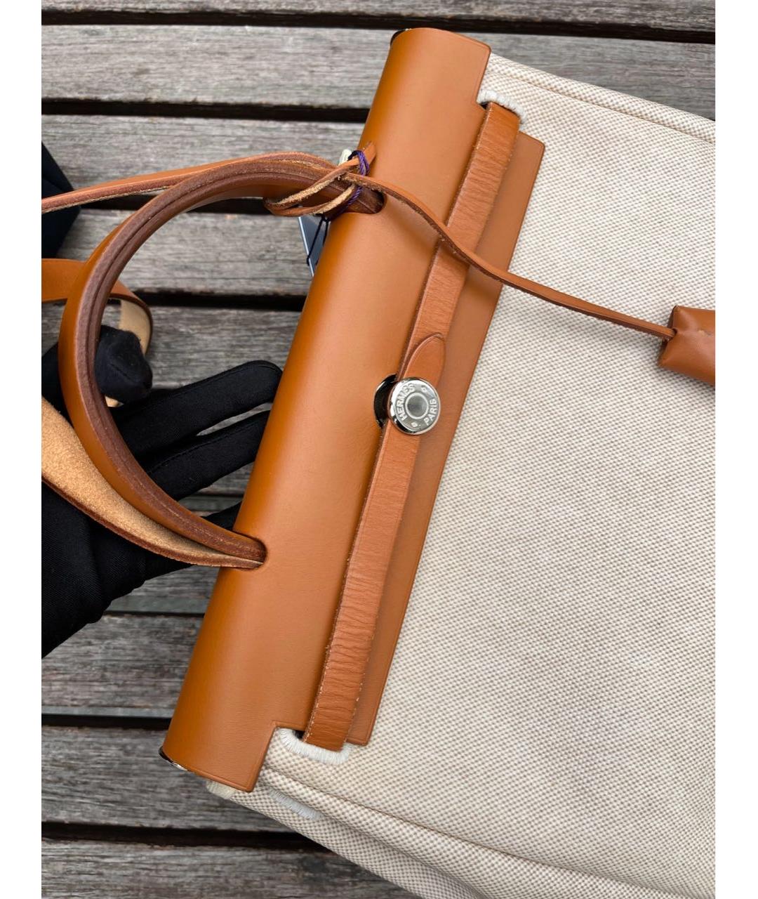 HERMES Коричневая тканевая сумка с короткими ручками, фото 4