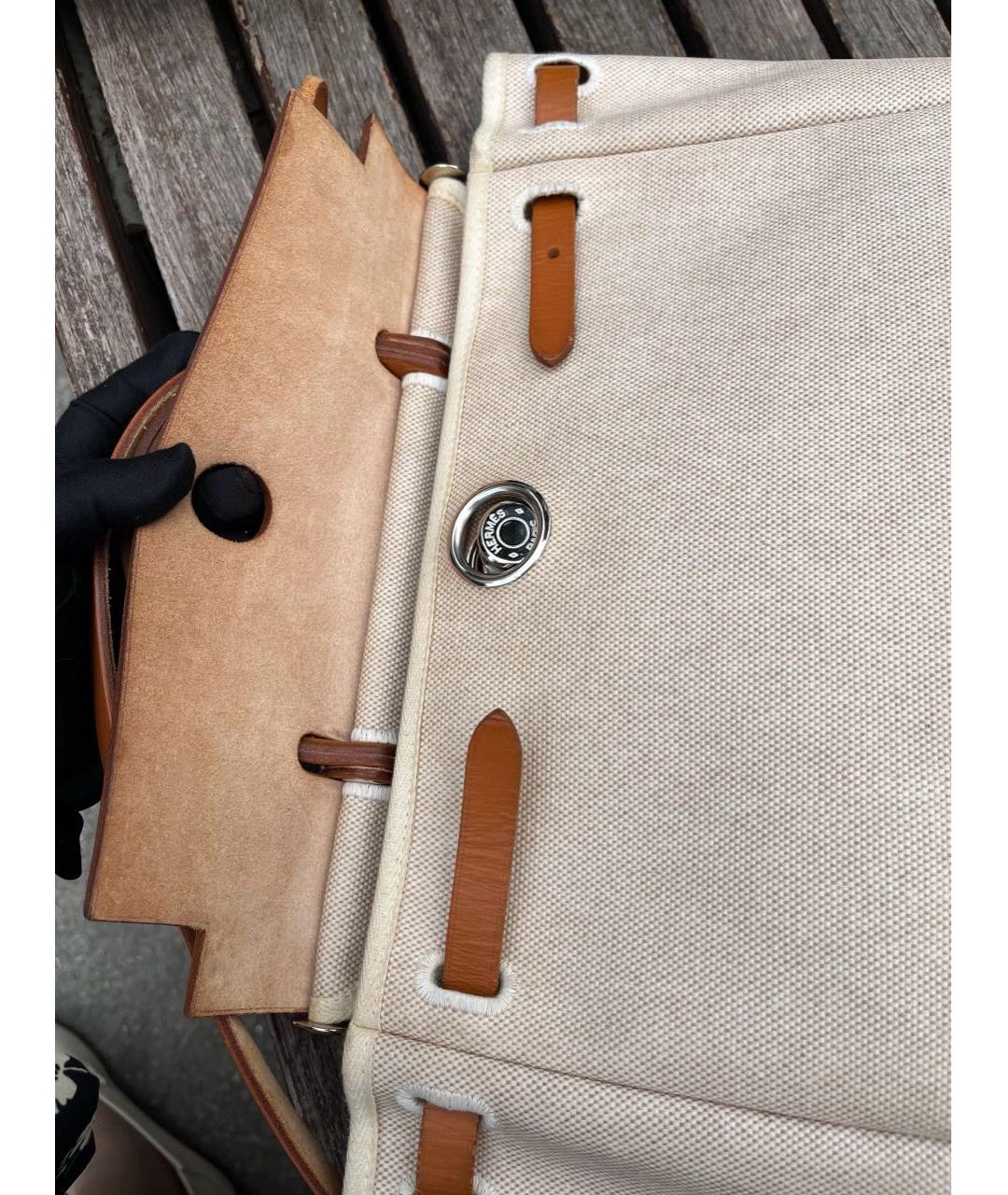 HERMES Коричневая тканевая сумка с короткими ручками, фото 5