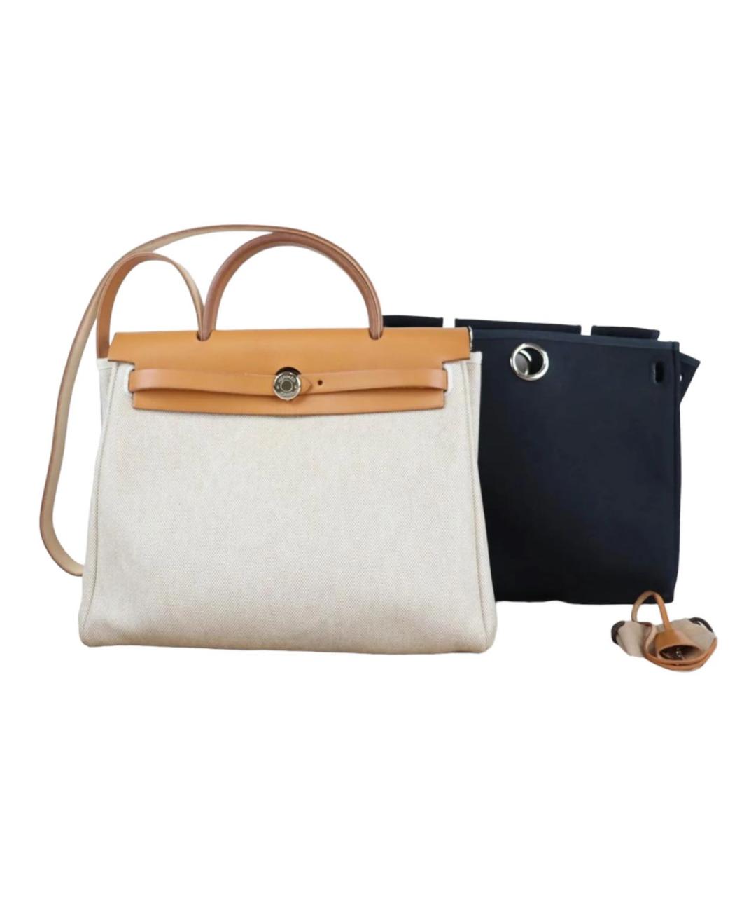 HERMES Коричневая тканевая сумка с короткими ручками, фото 1