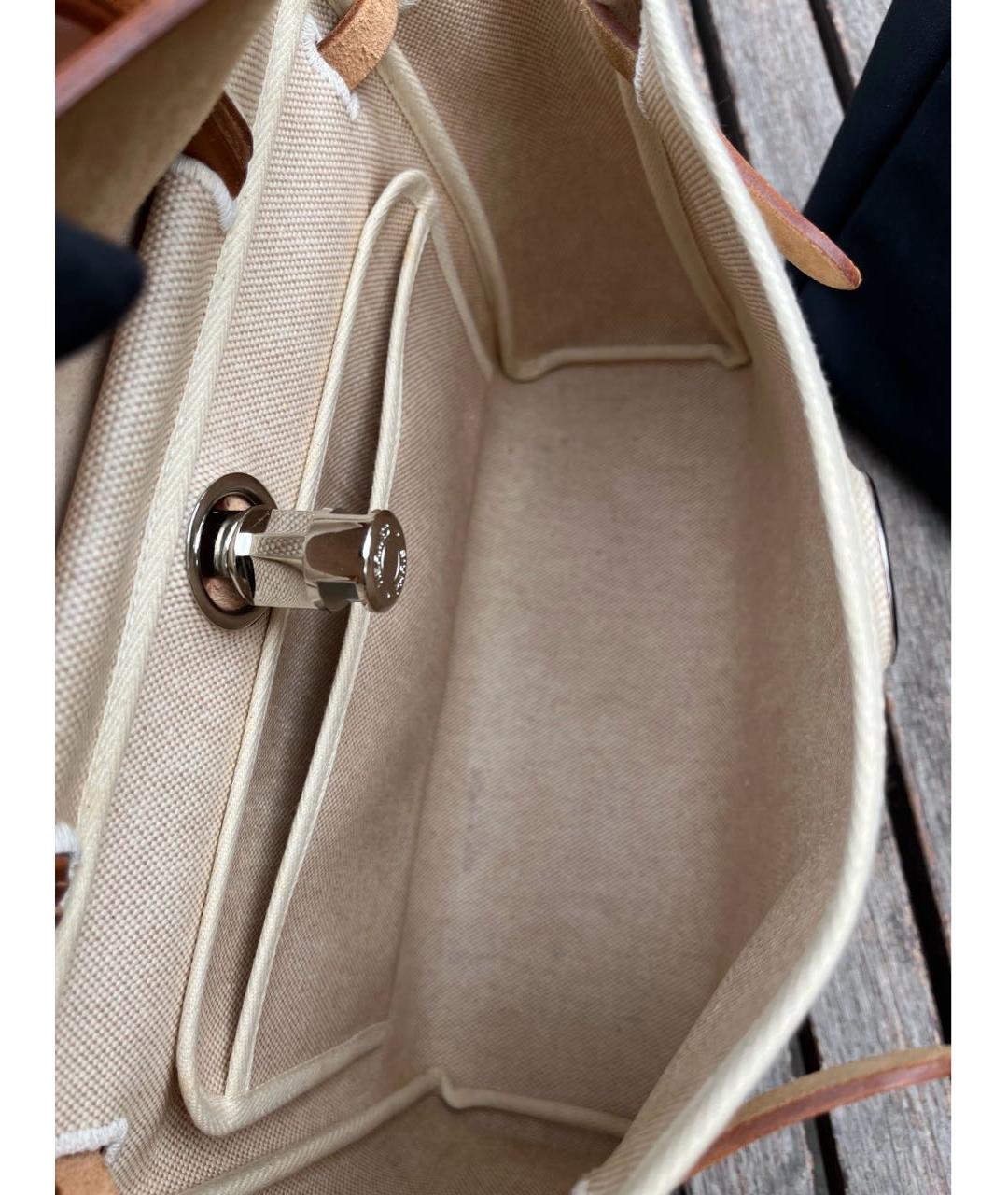 HERMES Коричневая тканевая сумка с короткими ручками, фото 6