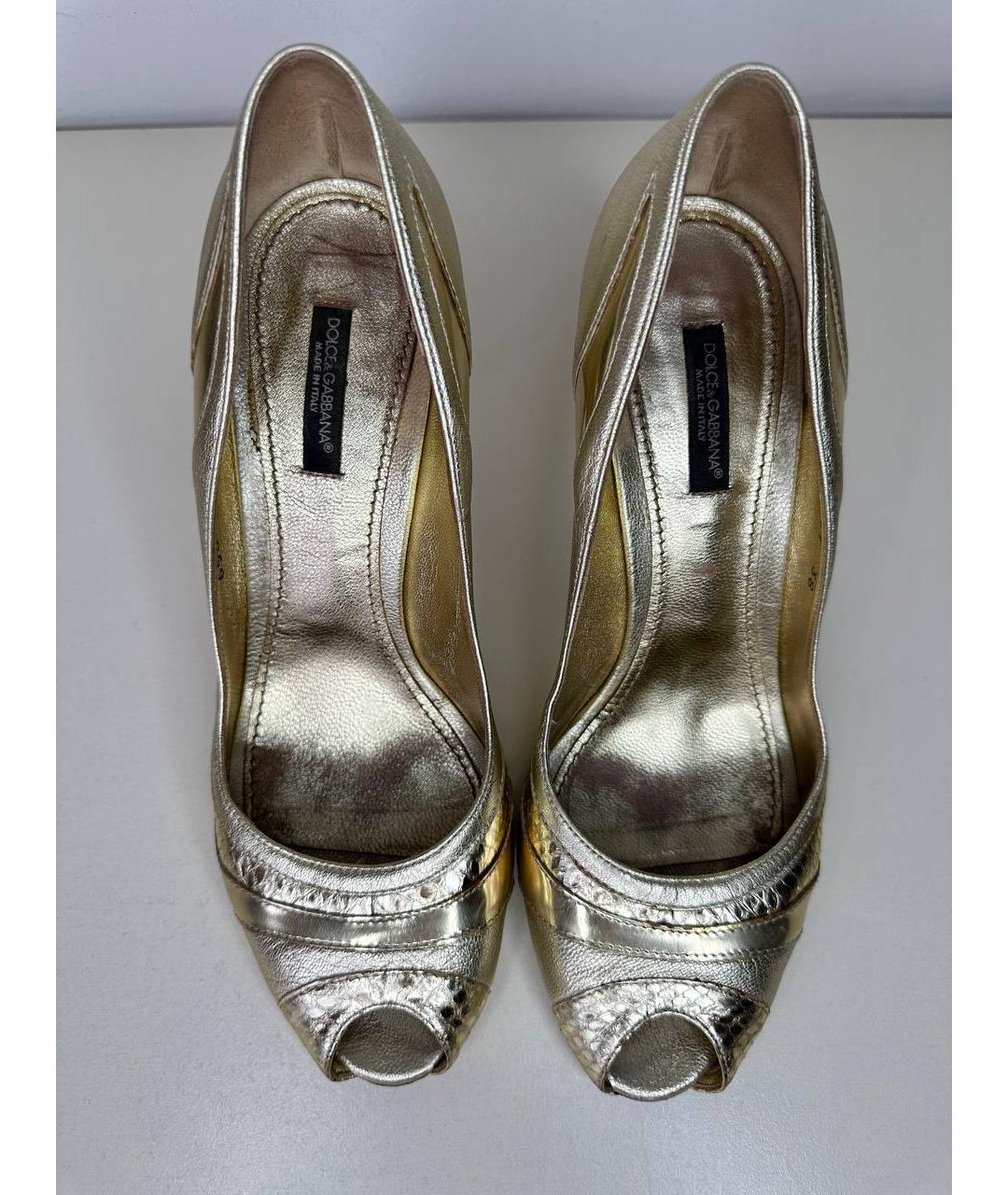 DOLCE&GABBANA Золотые кожаные туфли, фото 3