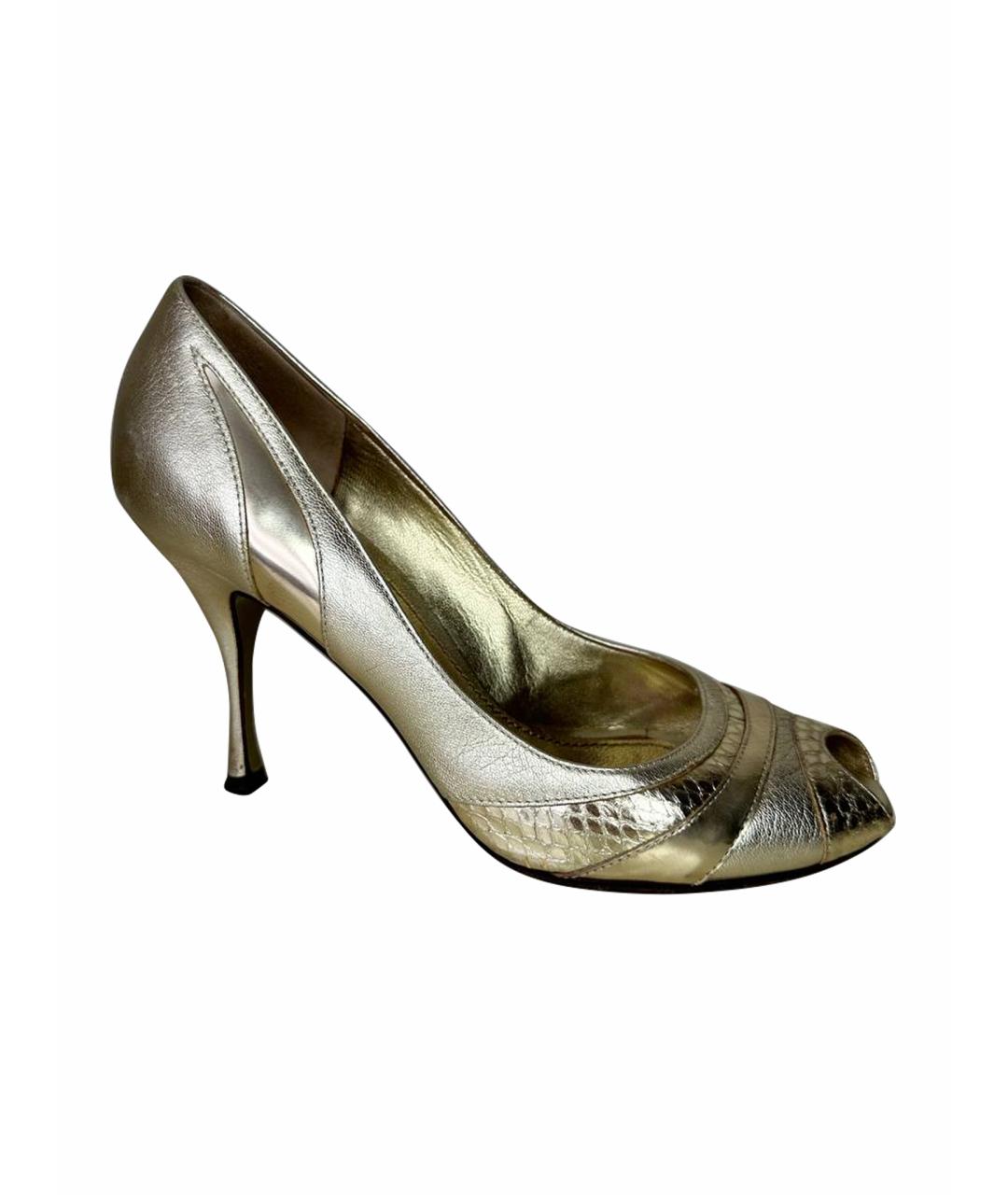 DOLCE&GABBANA Золотые кожаные туфли, фото 1