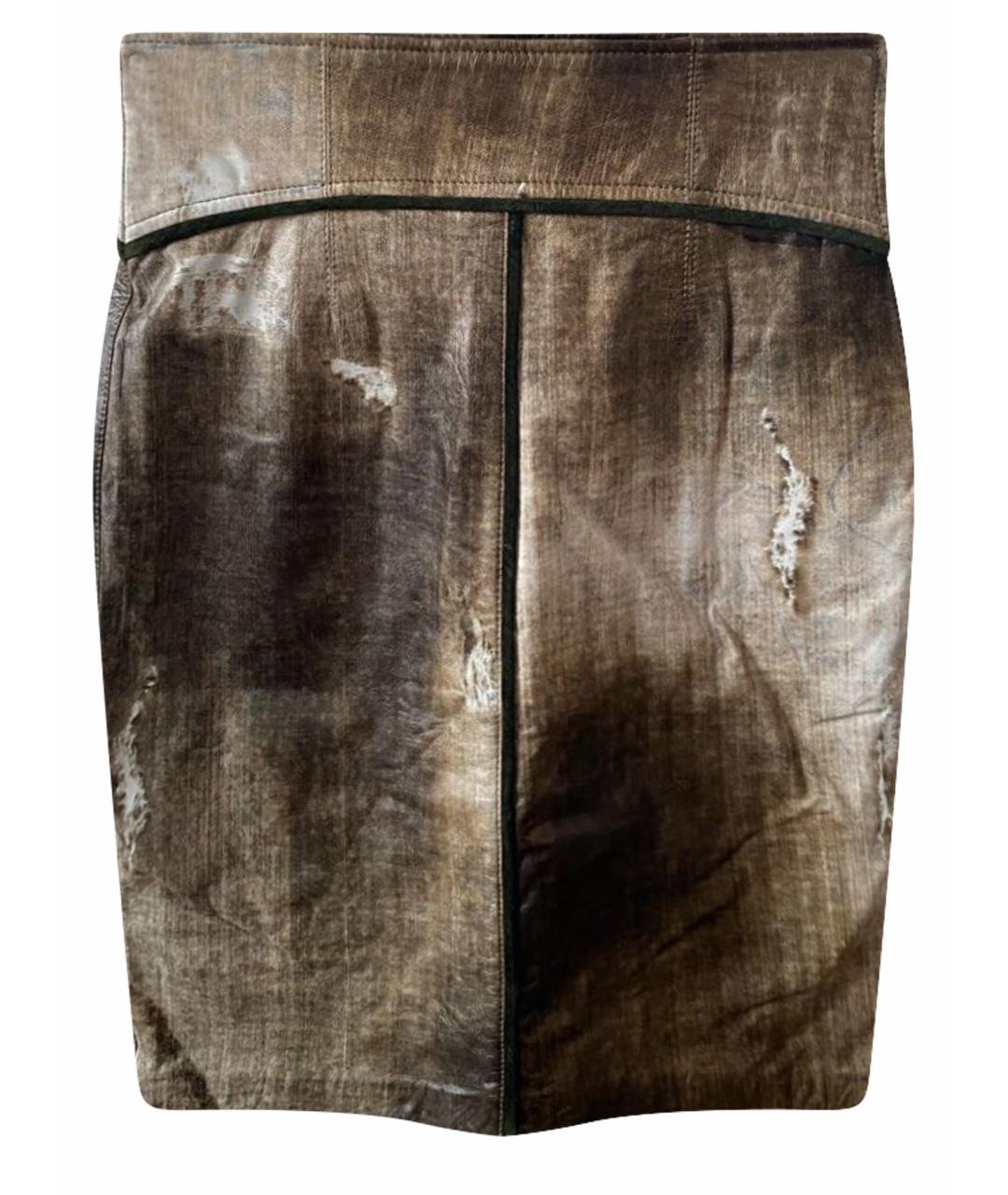 CAVALLI CLASS Коричневая кожаная юбка миди, фото 1