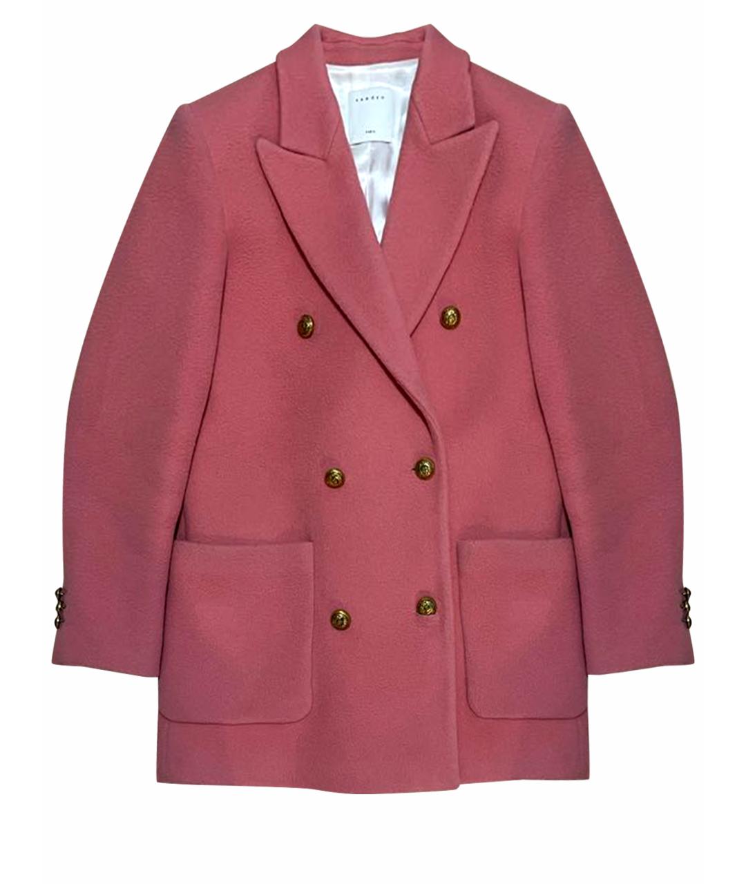 SANDRO Розовое шерстяное пальто, фото 7