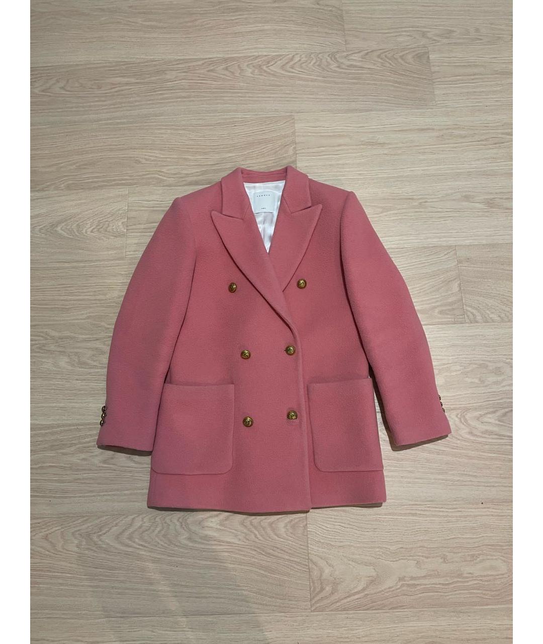 SANDRO Розовое шерстяное пальто, фото 6