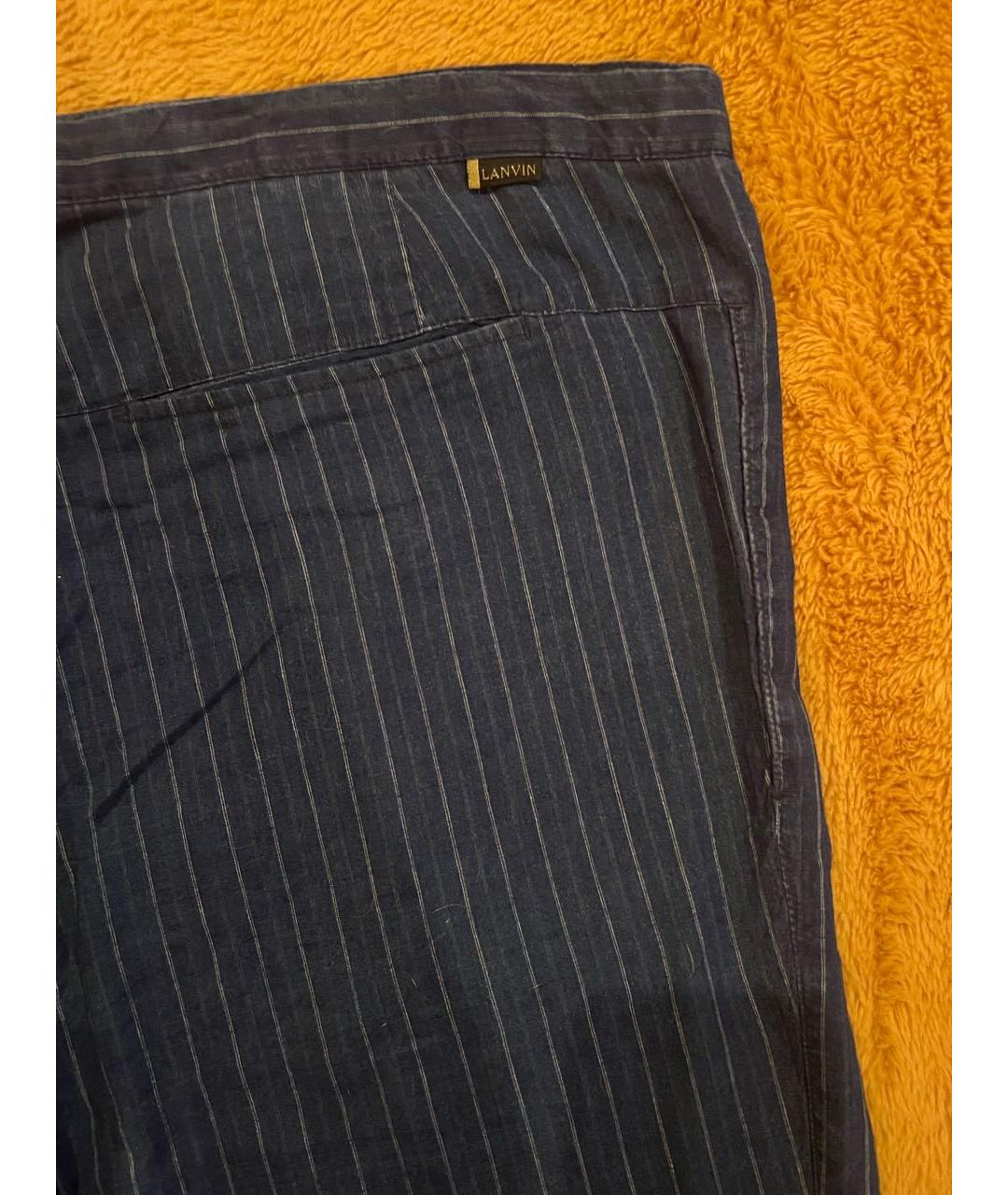 LANVIN Синие льняные повседневные брюки, фото 7