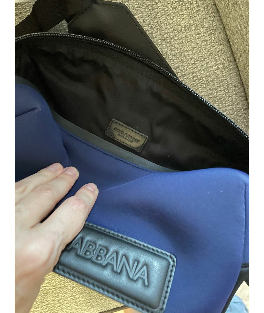 DOLCE&GABBANA Темно-синяя тканевая сумка на плечо, фото 5