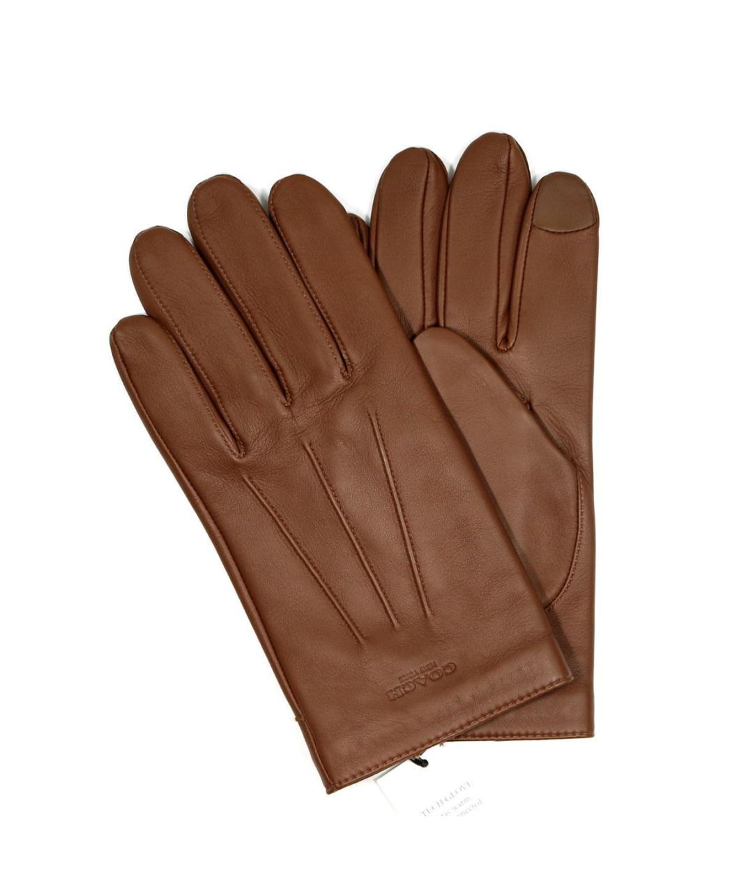 COACH Коричневые кожаные перчатки, фото 2