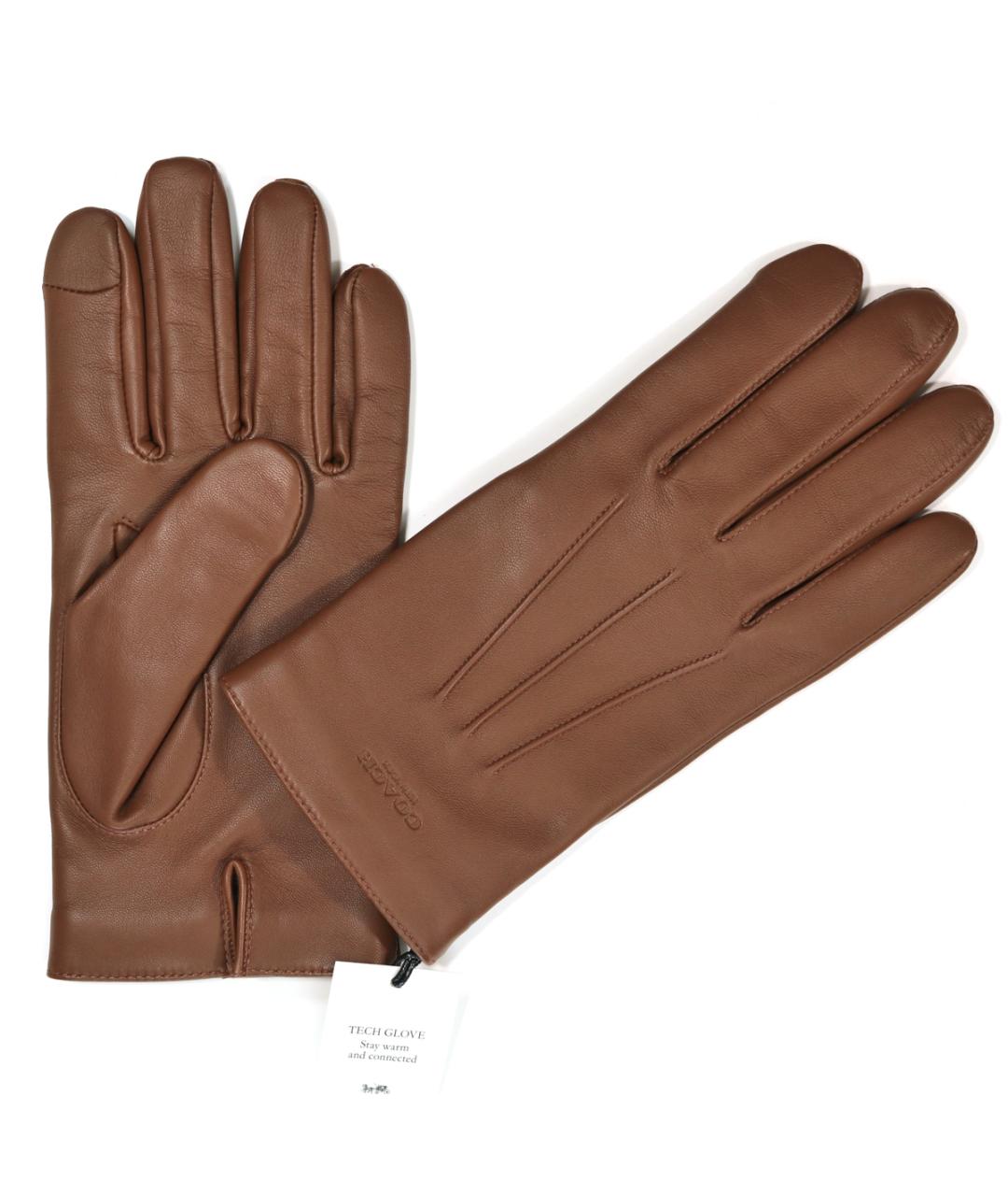 COACH Коричневые кожаные перчатки, фото 4