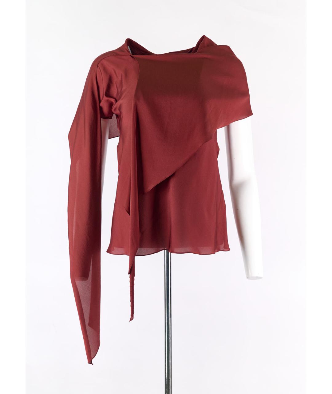 CELINE Бордовая шелковая блузы, фото 6