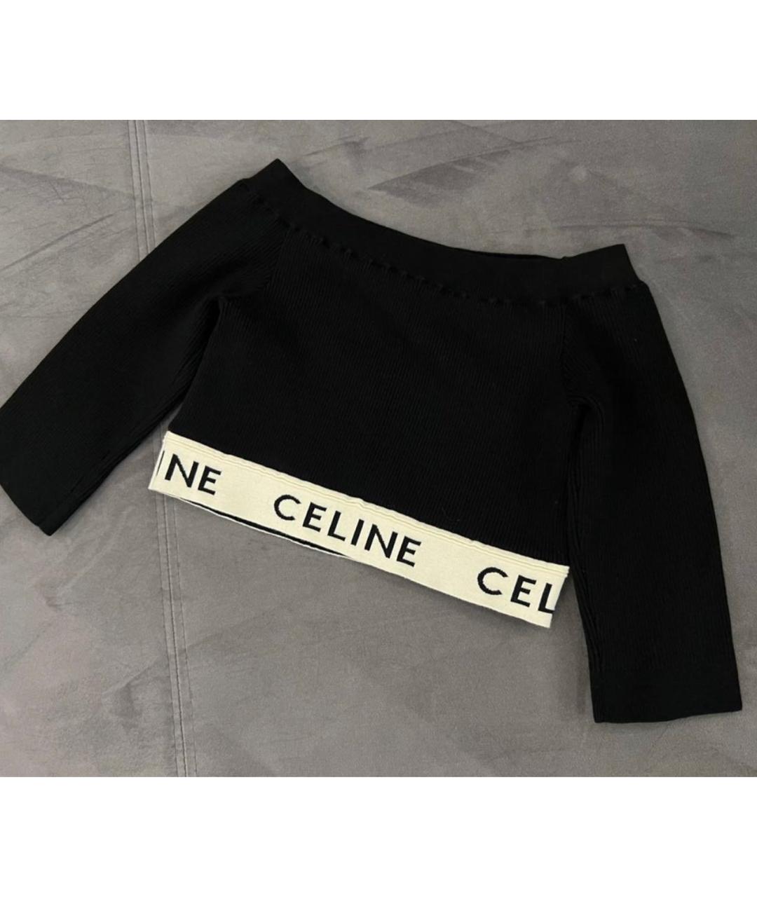 CELINE PRE-OWNED Черная хлопко-эластановая футболка, фото 3