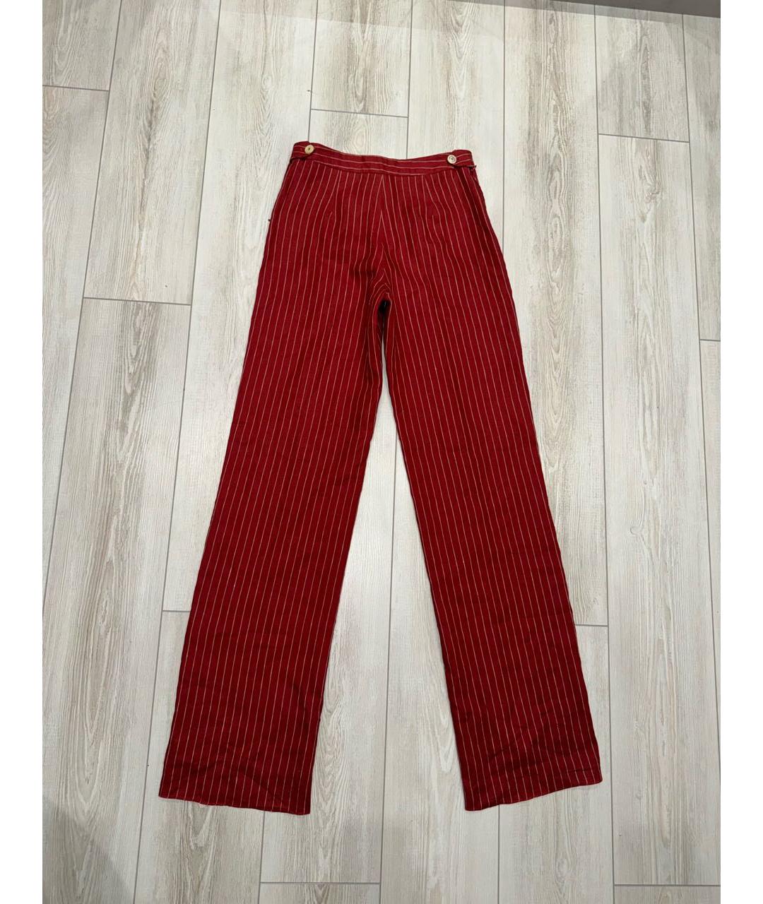 LORO PIANA Красные льняные прямые брюки, фото 2