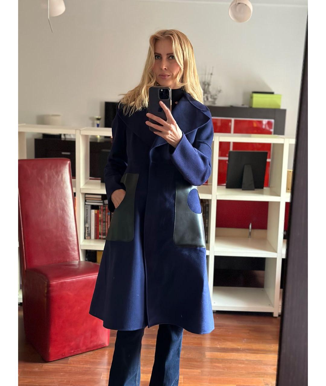 SPORTMAX Синее шерстяное пальто, фото 7