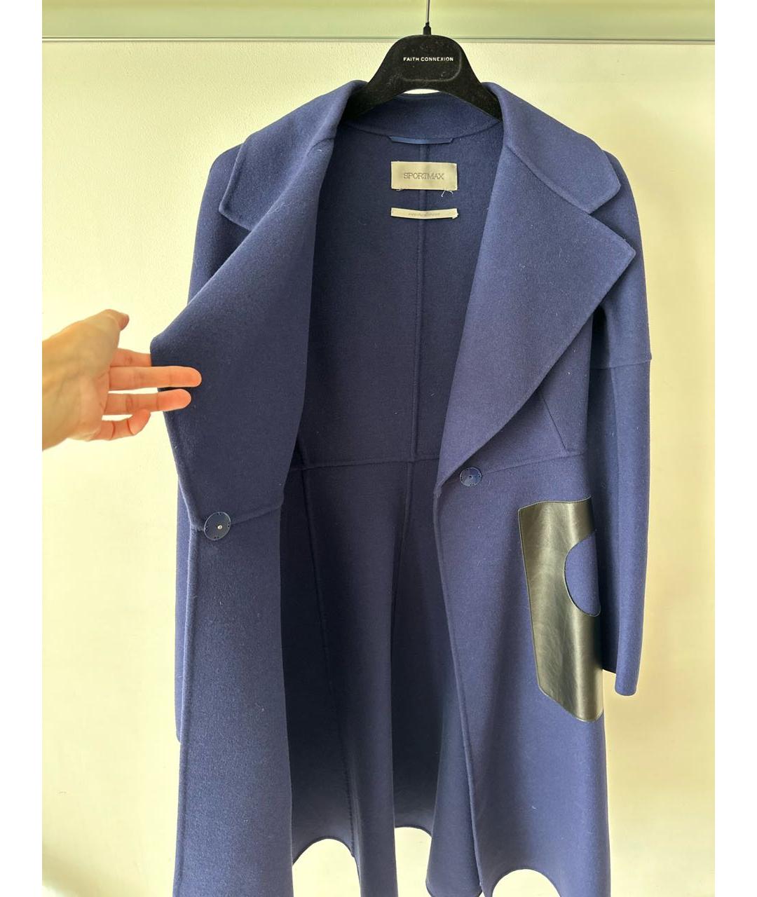 SPORTMAX Синее шерстяное пальто, фото 5