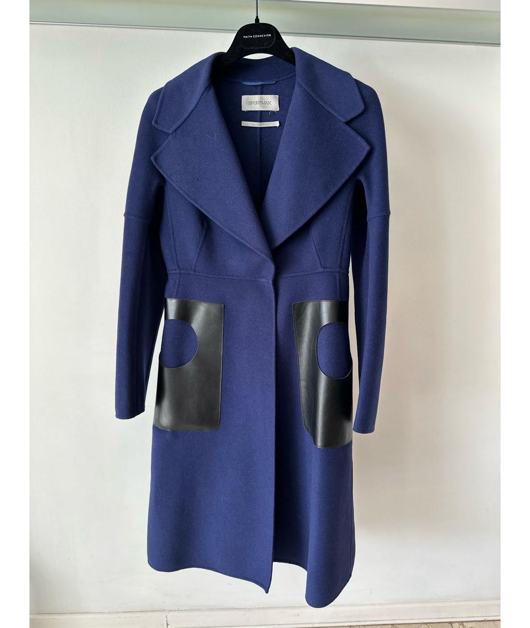SPORTMAX Синее шерстяное пальто, фото 9