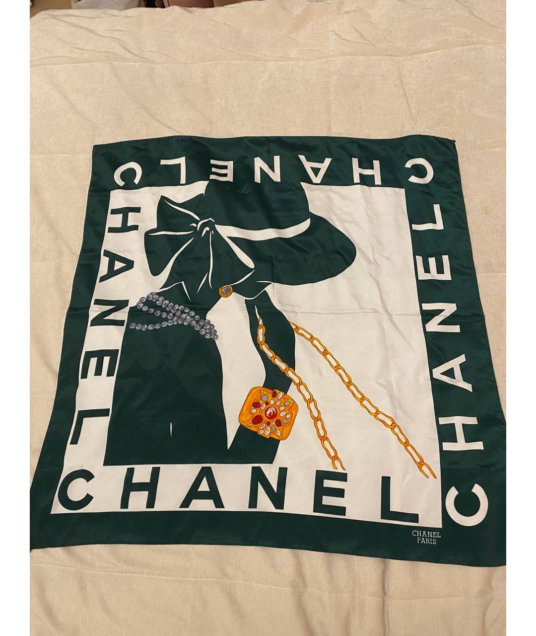CHANEL Зеленый шелковый платок, фото 4
