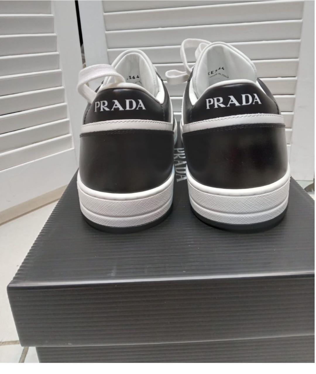 PRADA Белые кожаные низкие кроссовки / кеды, фото 4