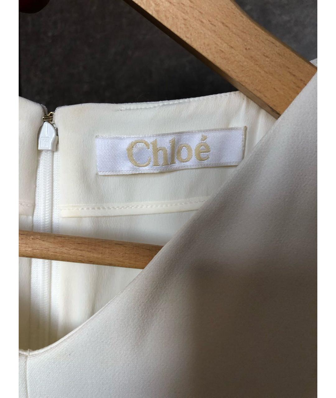 CHLOE Белое шелковое коктейльное платье, фото 5