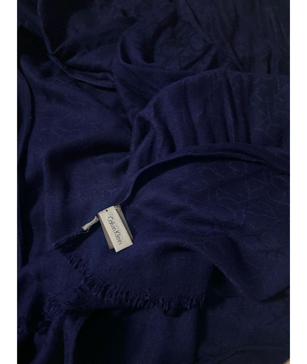 CALVIN KLEIN Темно-синий хлопковый шарф, фото 2