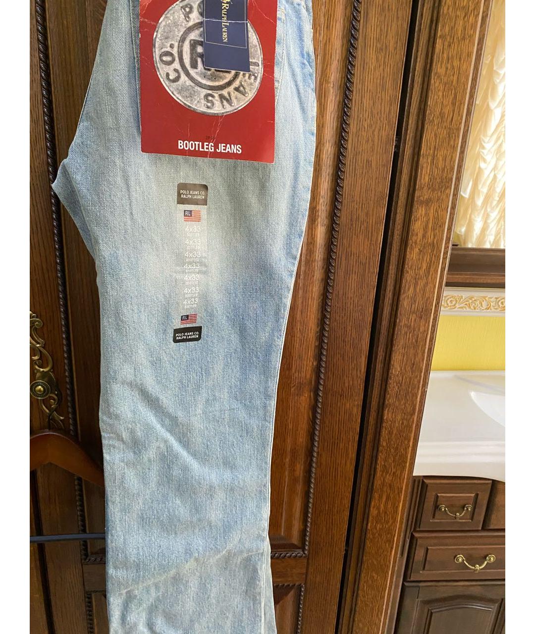 POLO RALPH LAUREN Голубые хлопковые прямые джинсы, фото 3