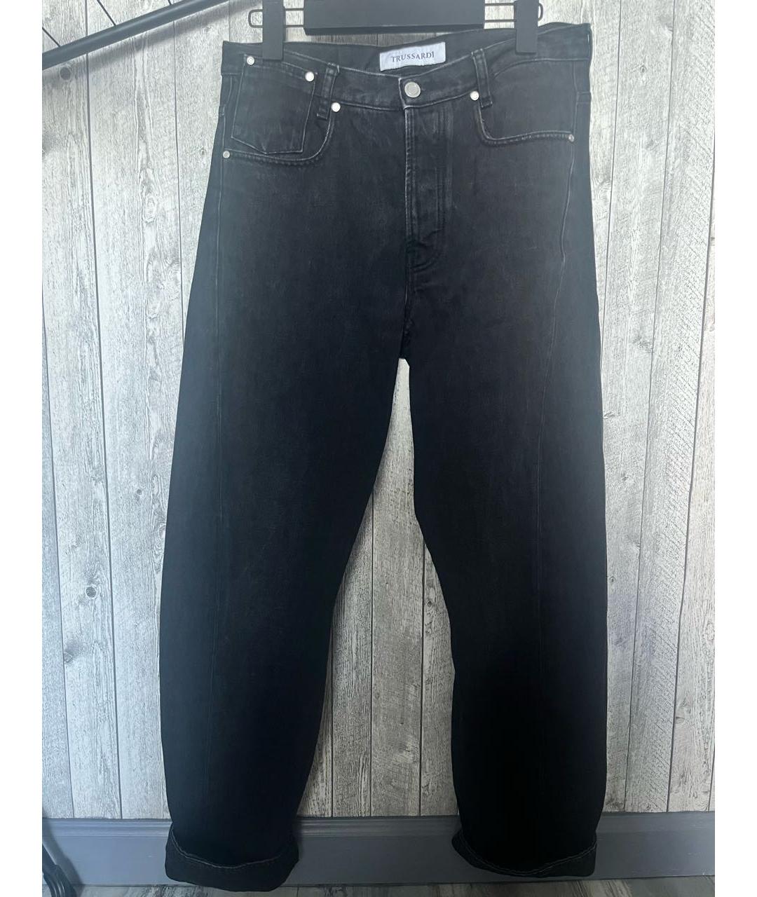 TRUSSARDI Черные хлопковые прямые джинсы, фото 9