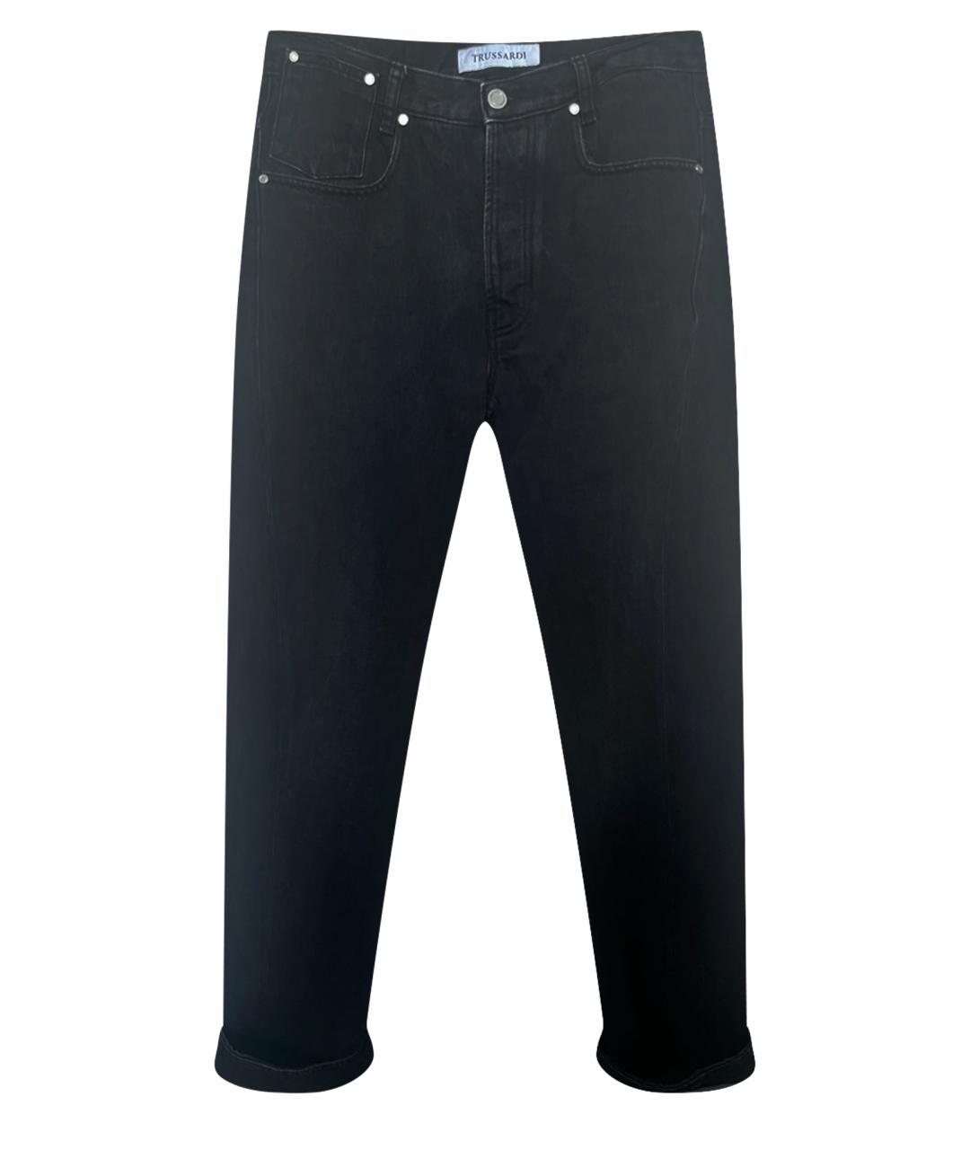 TRUSSARDI Черные хлопковые прямые джинсы, фото 1