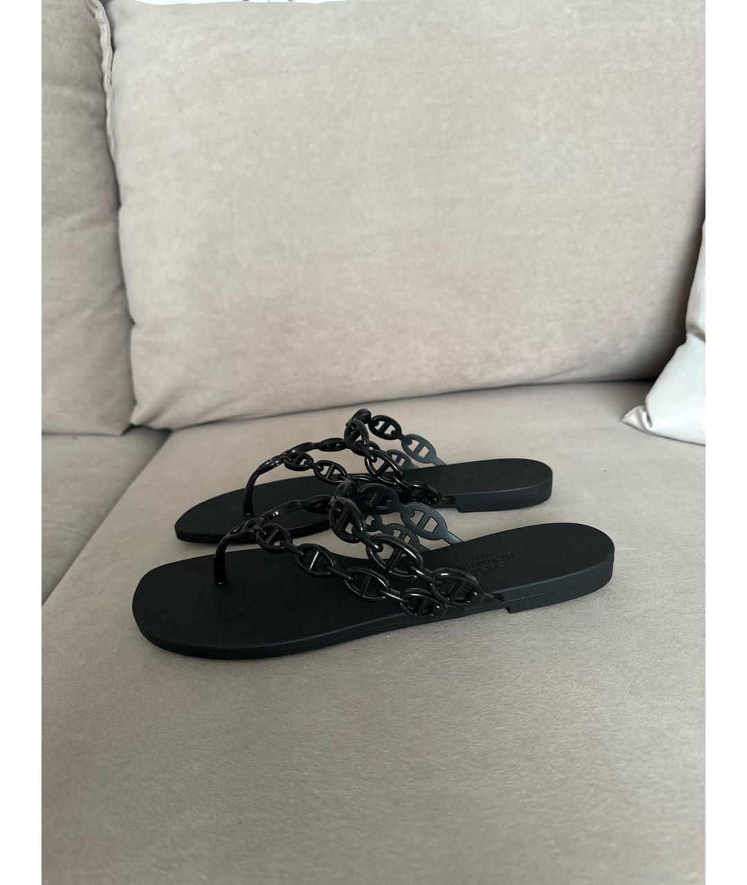 HERMES PRE-OWNED Черные нубуковые сандалии, фото 8