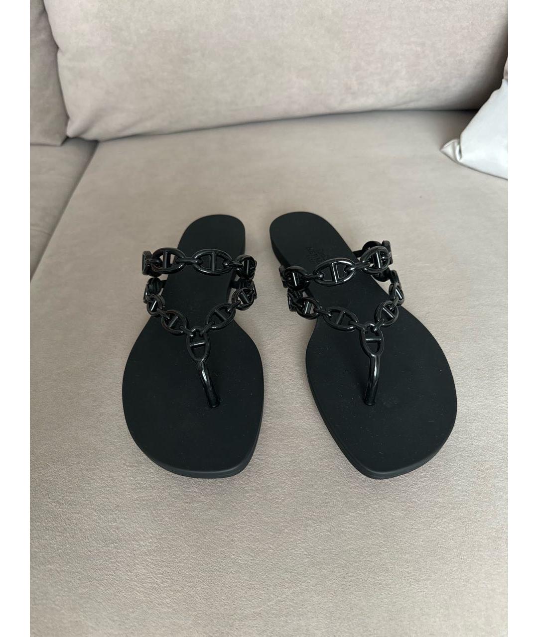 HERMES PRE-OWNED Черные нубуковые сандалии, фото 2
