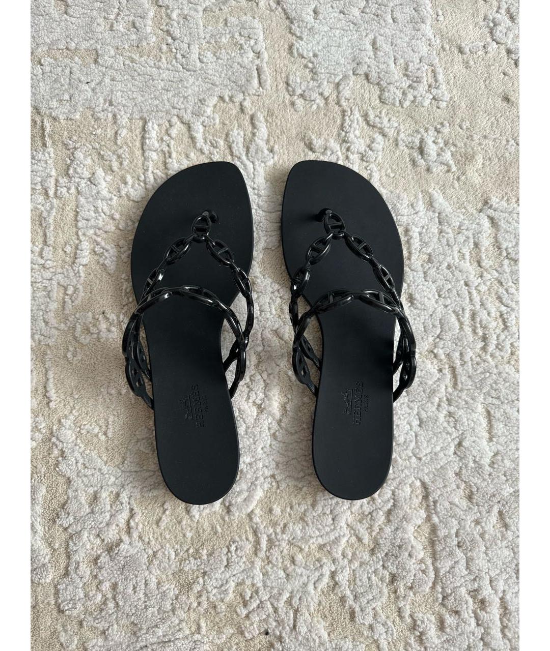 HERMES PRE-OWNED Черные нубуковые сандалии, фото 3