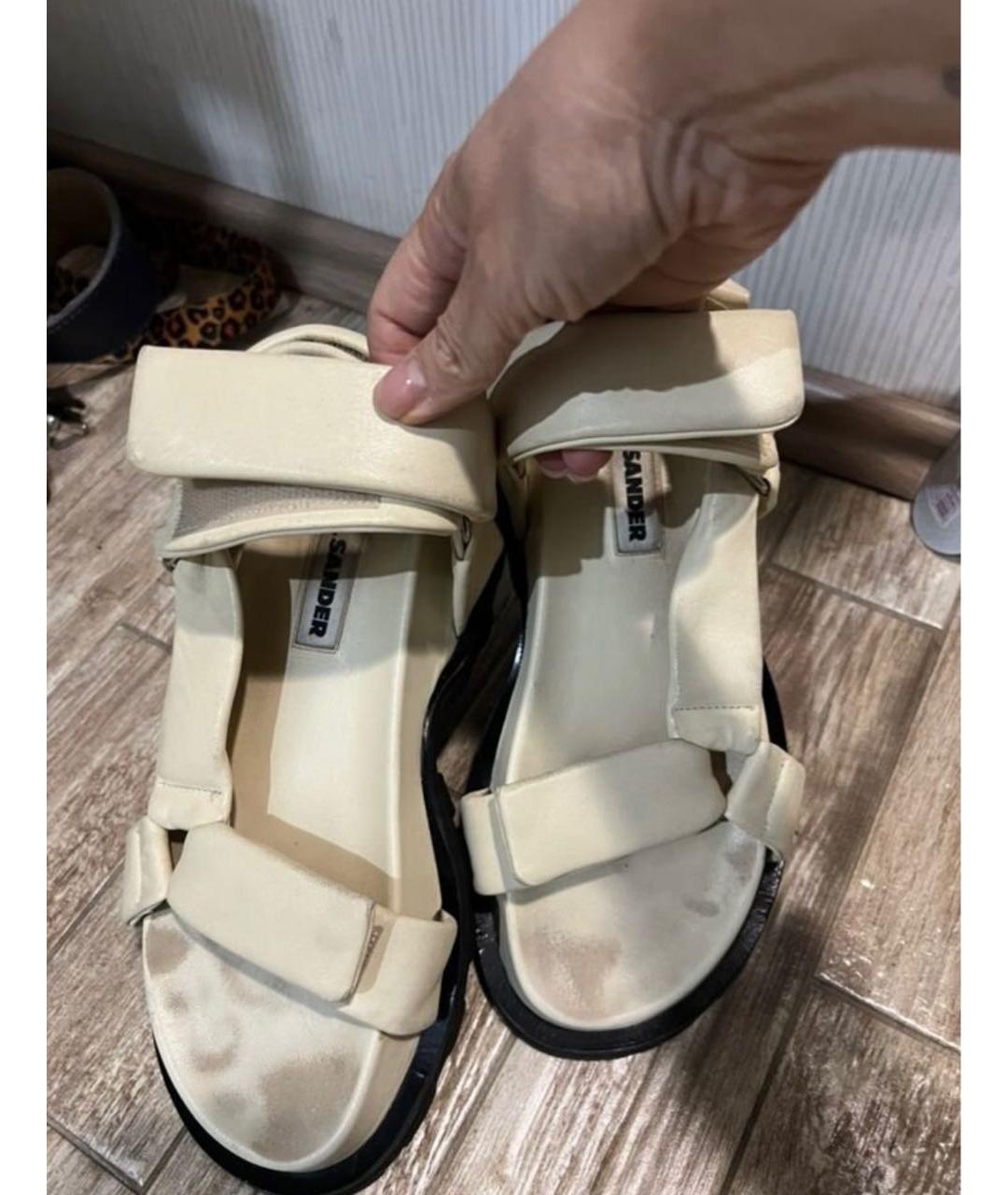 JIL SANDER Бежевые кожаные сандалии, фото 5