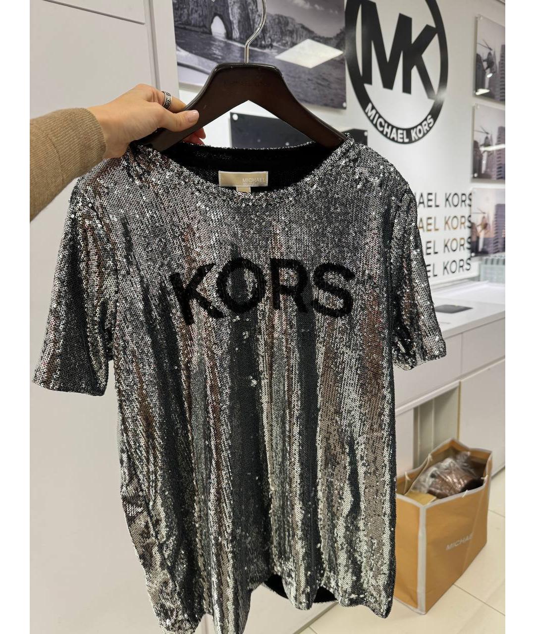 MICHAEL KORS Серебряная полиэстеровая футболка, фото 4