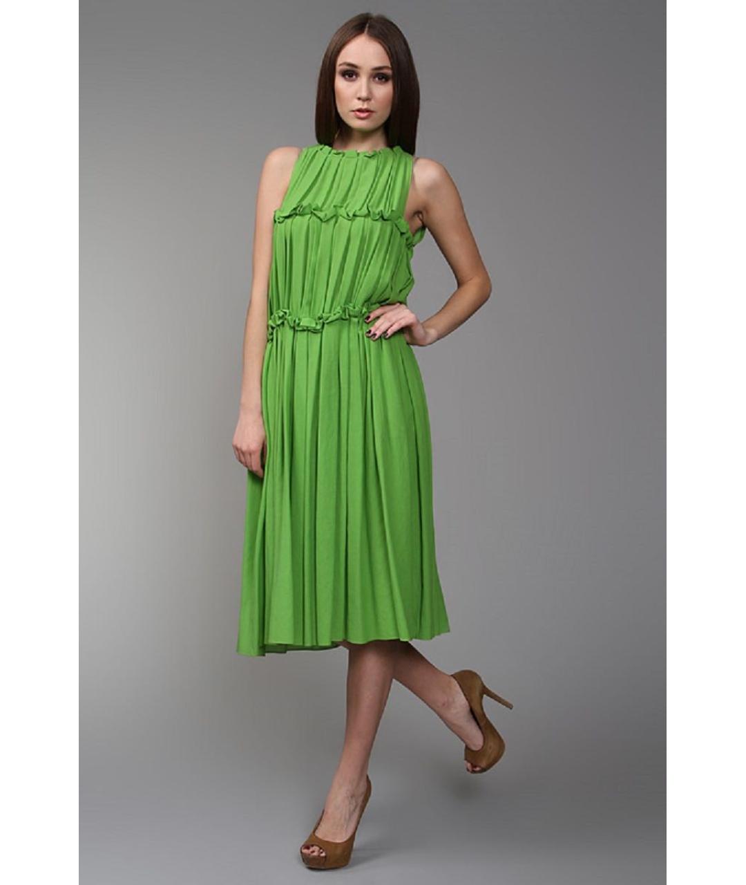 BOTTEGA VENETA Зеленые хлопковое повседневное платье, фото 2