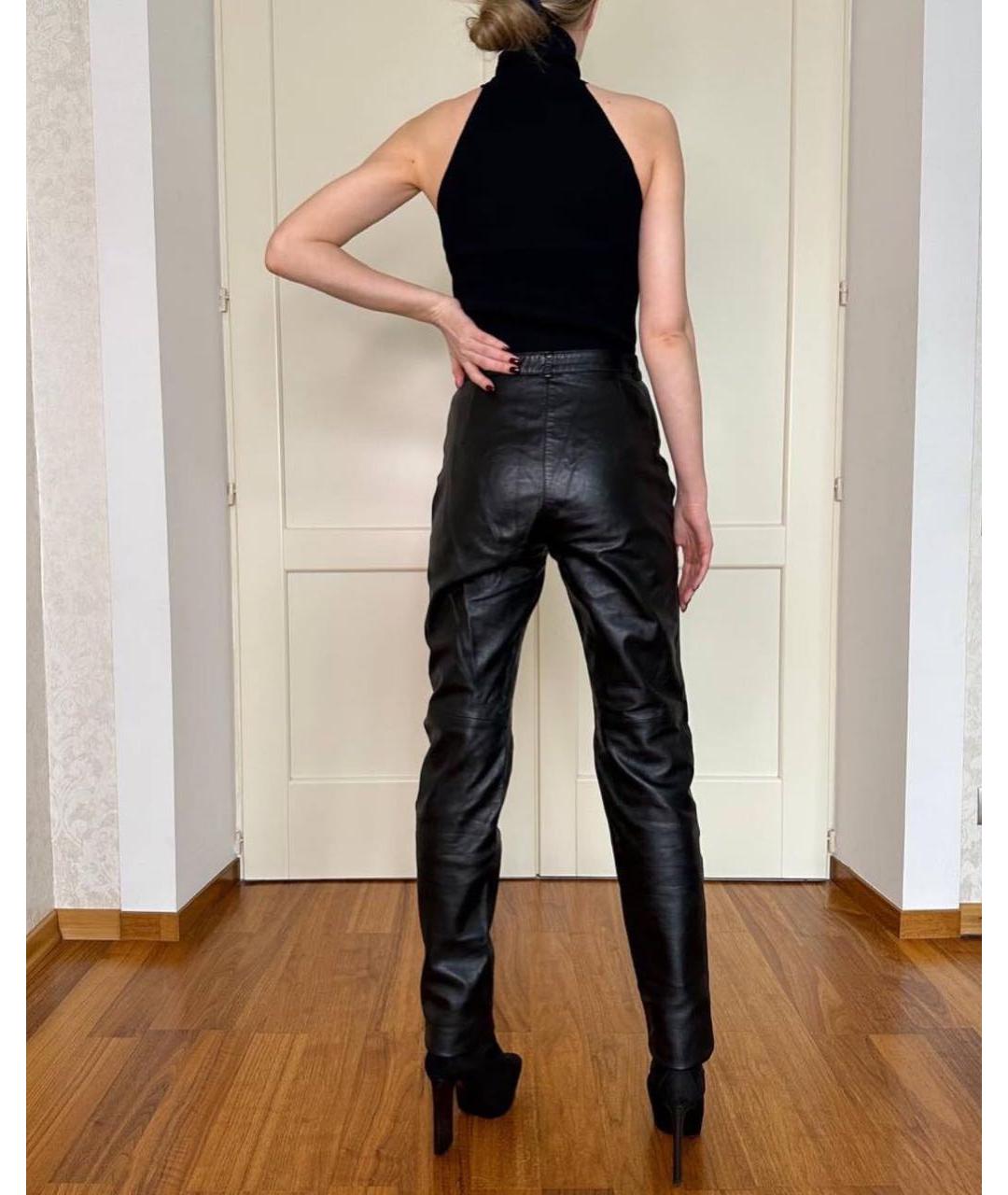 PIERRE BALMAIN Черные кожаные прямые брюки, фото 6