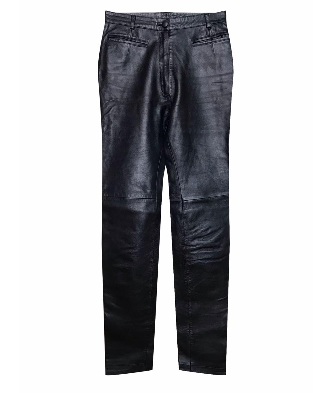 PIERRE BALMAIN Черные кожаные прямые брюки, фото 1