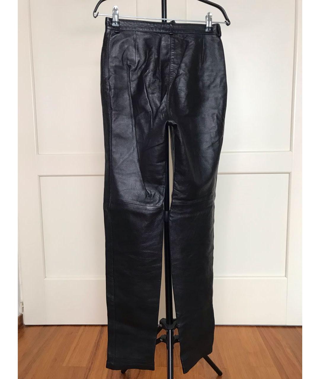 PIERRE BALMAIN Черные кожаные прямые брюки, фото 2