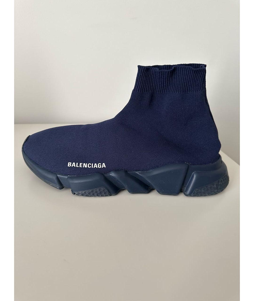 BALENCIAGA Темно-синие текстильные высокие кроссовки / кеды, фото 5
