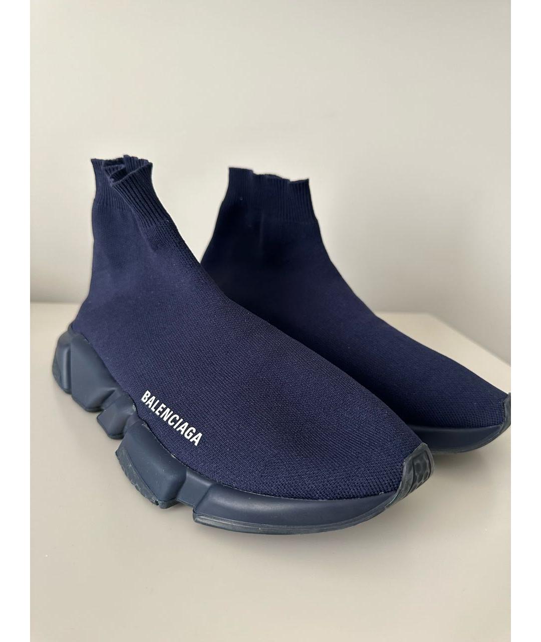 BALENCIAGA Темно-синие текстильные высокие кроссовки / кеды, фото 2