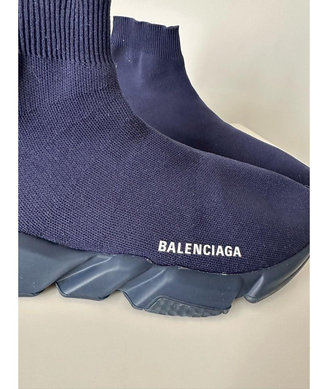 BALENCIAGA Темно-синие текстильные высокие кроссовки / кеды, фото 3