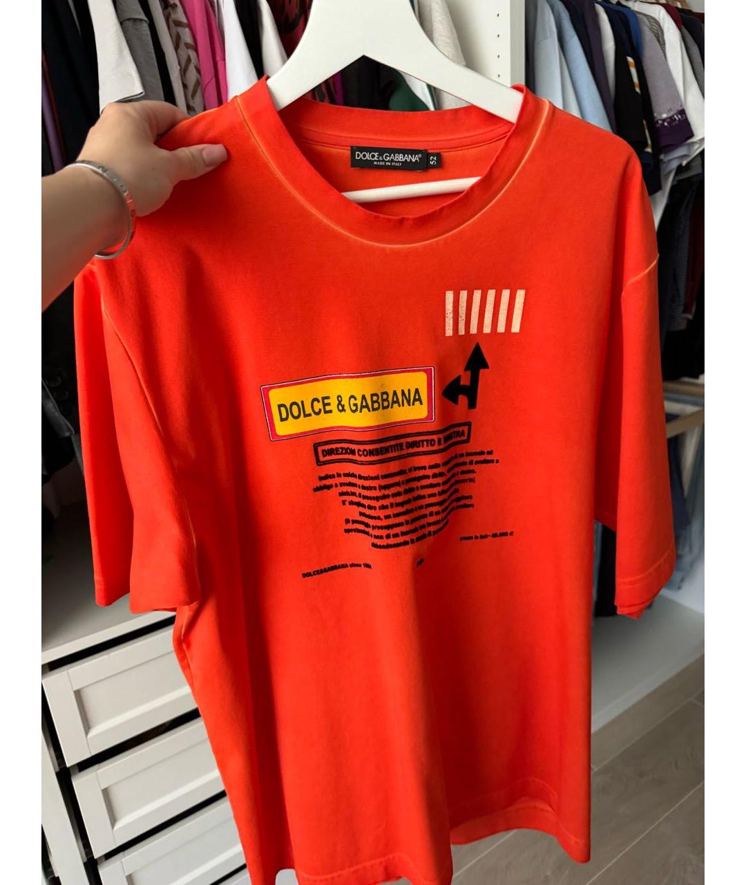DOLCE&GABBANA Оранжевая хлопковая футболка, фото 3