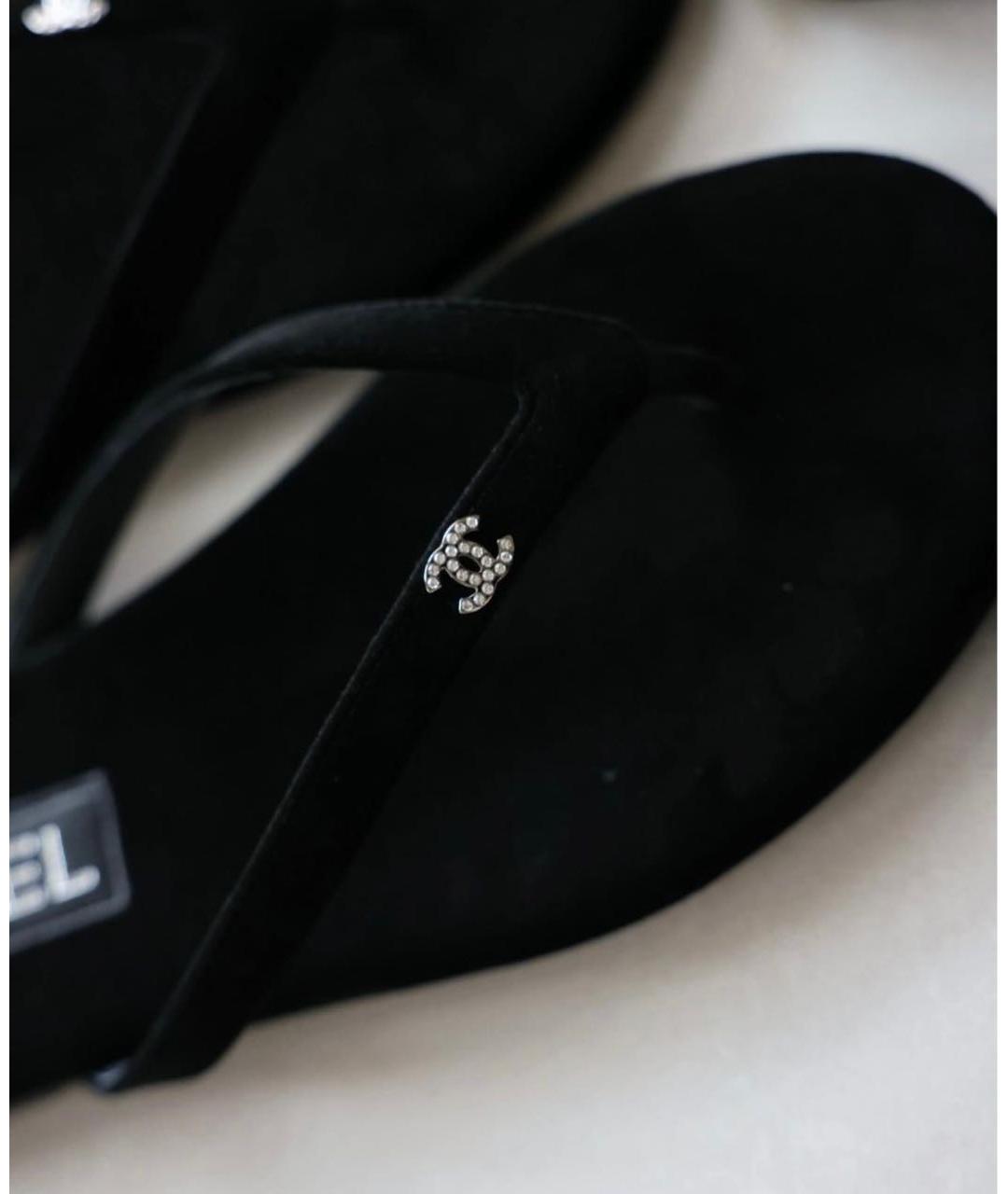 CHANEL PRE-OWNED Черные текстильные шлепанцы, фото 5