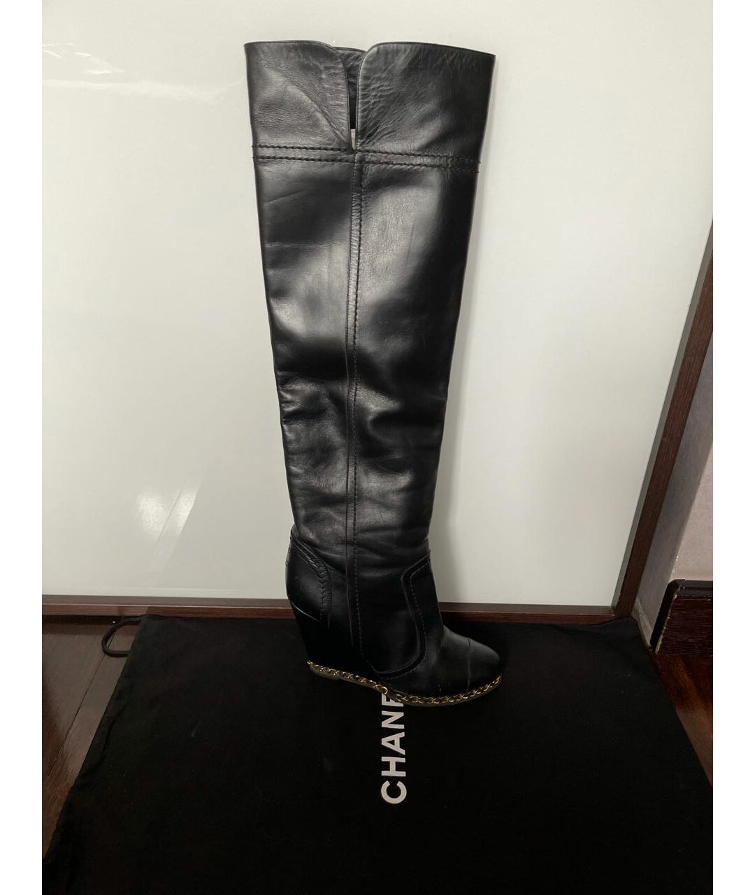 CHANEL PRE-OWNED Черные кожаные ботфорты, фото 9