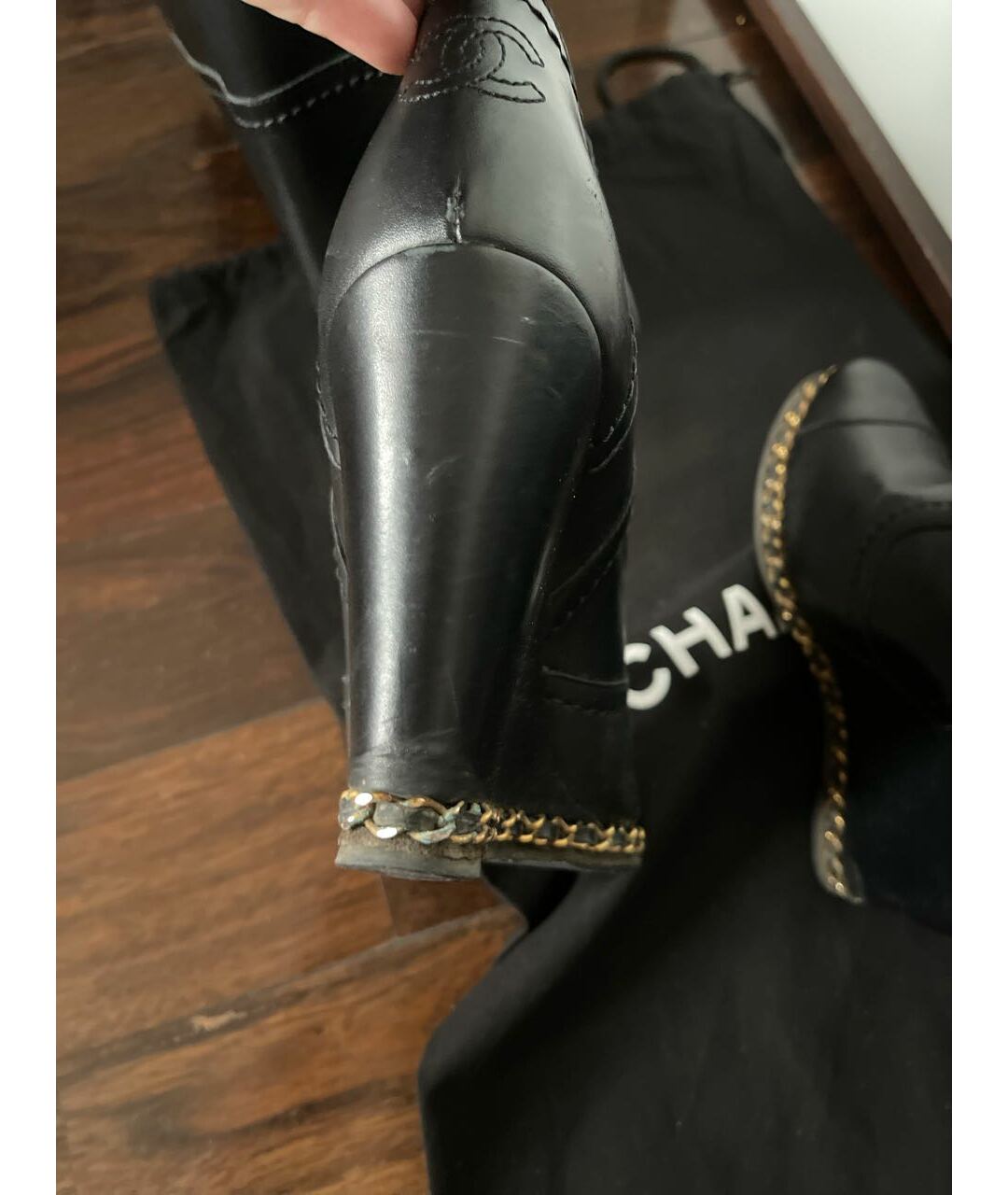 CHANEL PRE-OWNED Черные кожаные ботфорты, фото 7