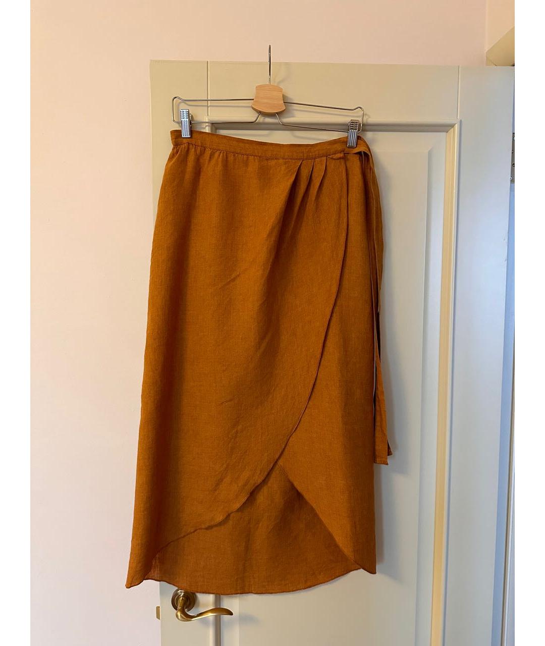 FALCONERI Горчичная льняная юбка миди, фото 8