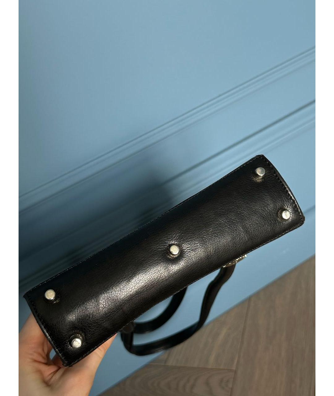 VERSACE Черная кожаная сумка с короткими ручками, фото 8