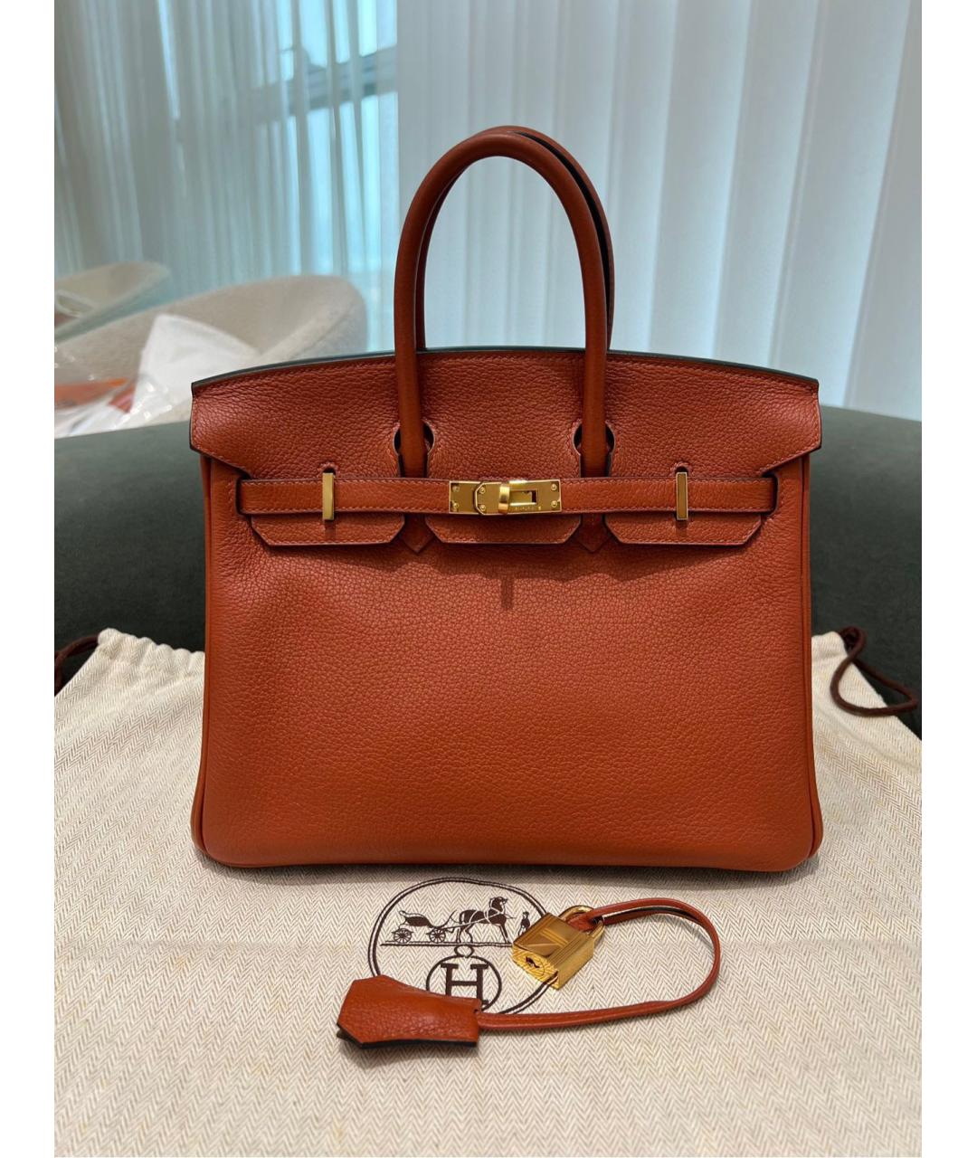 HERMES Желтая кожаная сумка с короткими ручками, фото 10