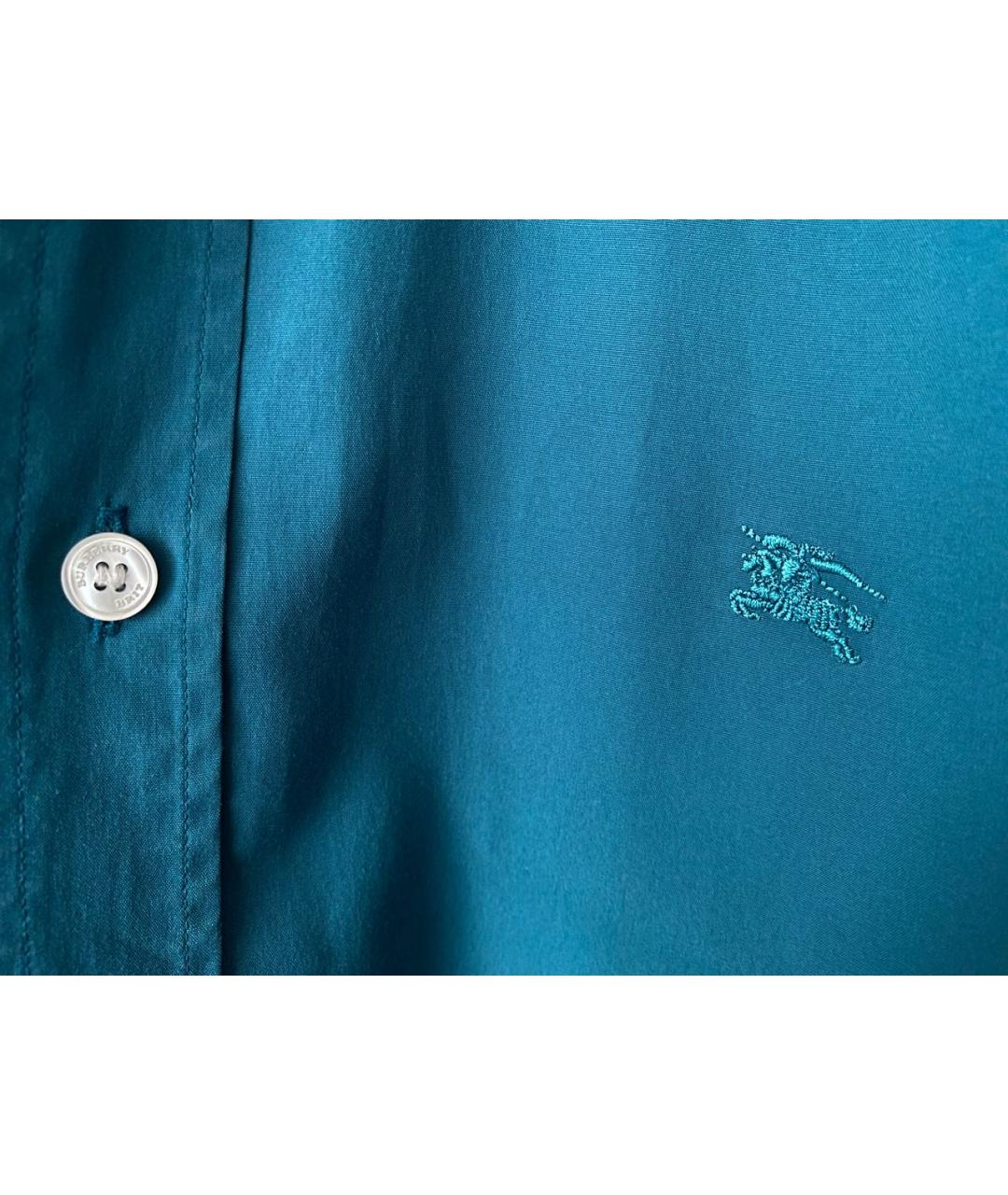 BURBERRY Бирюзовая хлопко-полиэстеровая кэжуал рубашка, фото 5